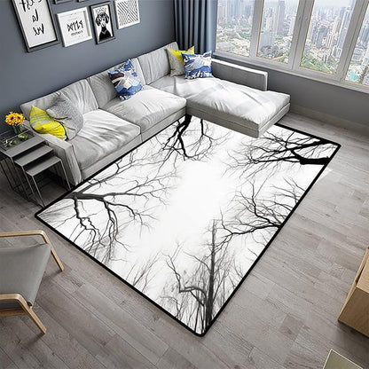 Runner Black and White Tree Branches Printed Patterns Non-Slip Area Rugs Fade - Image 2