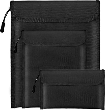 Fireproof Waterproof Document Bag 3-Pack Black 2000℉ Money Bag by Unknown