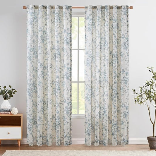 jinchan Linen Blend Curtain Floral Curtains by JINCHAN