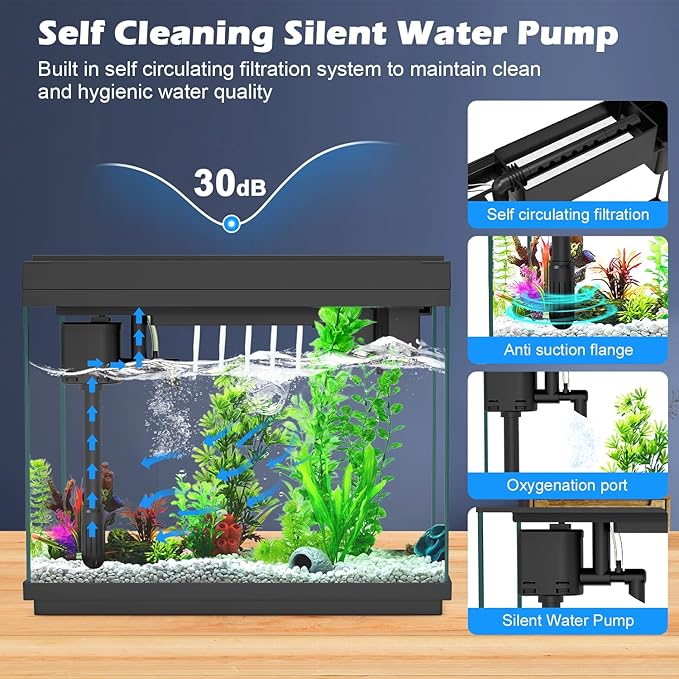 Smart Aquarium Fish Tank with Silent Water Pump, 2.4 Gallon Small Aquarium with - Image 4