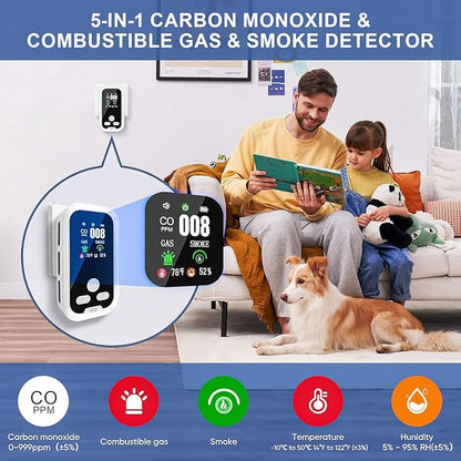 2-Pack 5 in 1 Carbon Monoxide Smoke Combustible Gas Detector Portable Plug in - Image 3