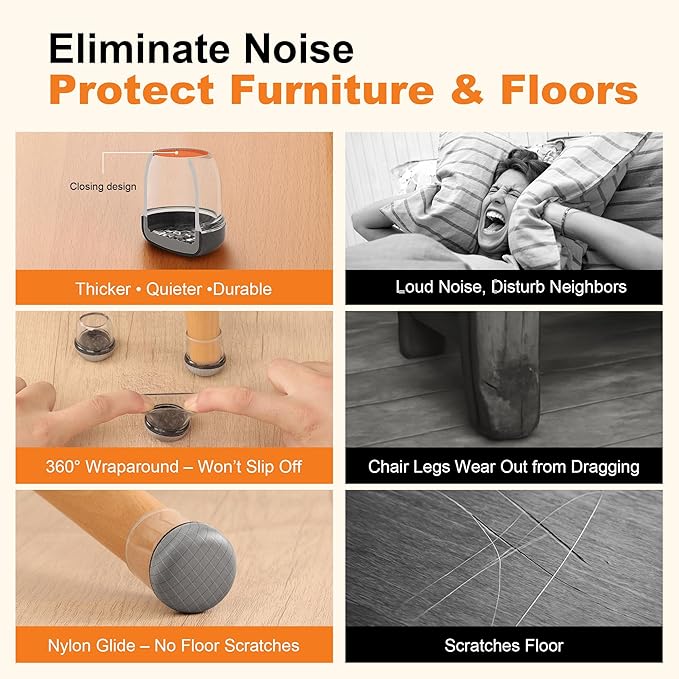 Chair Leg Floor Protectors for Hardwood Floors – Smooth Nylon Base Won’t Trap - Image 8