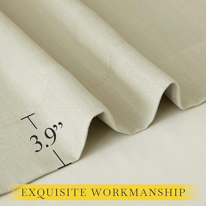 NICETOWN Room Darkening Faux Linen Beige Curtains 108 inches Long, Pinch - Image 9