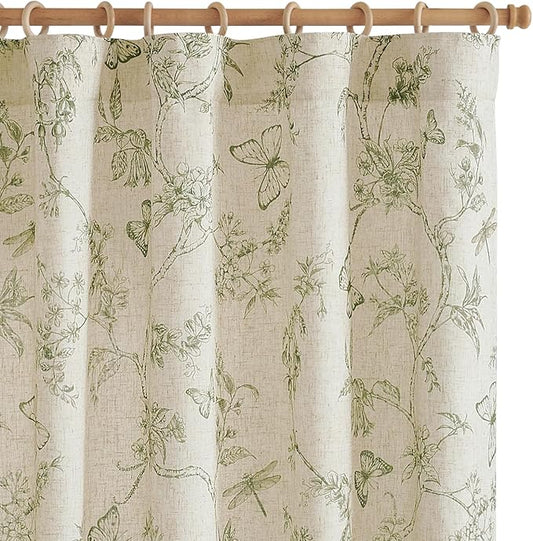 jinchan Floral Curtains Lined Linen Blend Curtain by JINCHAN