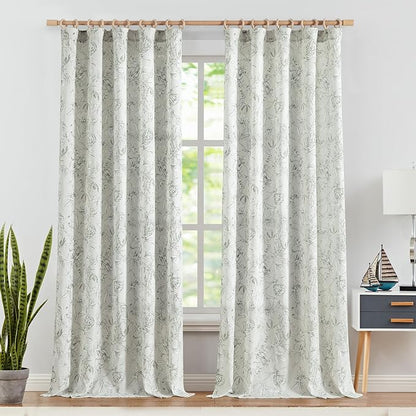 jinchan Floral Curtains 108 Inch Length Charcoal Grey Flower Linen Farmhouse - Image 2