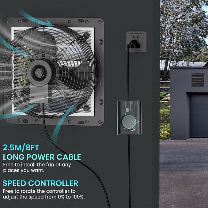 HG Power 14 Inch Shutter Exhaust Fan, 882CFM High-Speed Vent Fan, 1400RPM Wall - Image 6