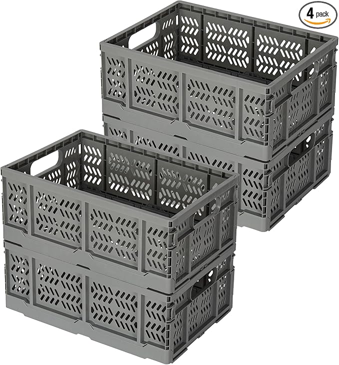 Heavy Duty Plastic Milk Crates for Storage, Collapsible Storage Basket by PAG-Mass