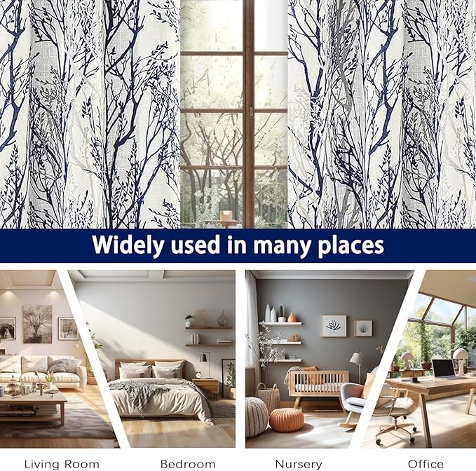 DriftAway Linen Printed Blackout Curtains Tree Branch Pattern Double Layer 96 - Image 8