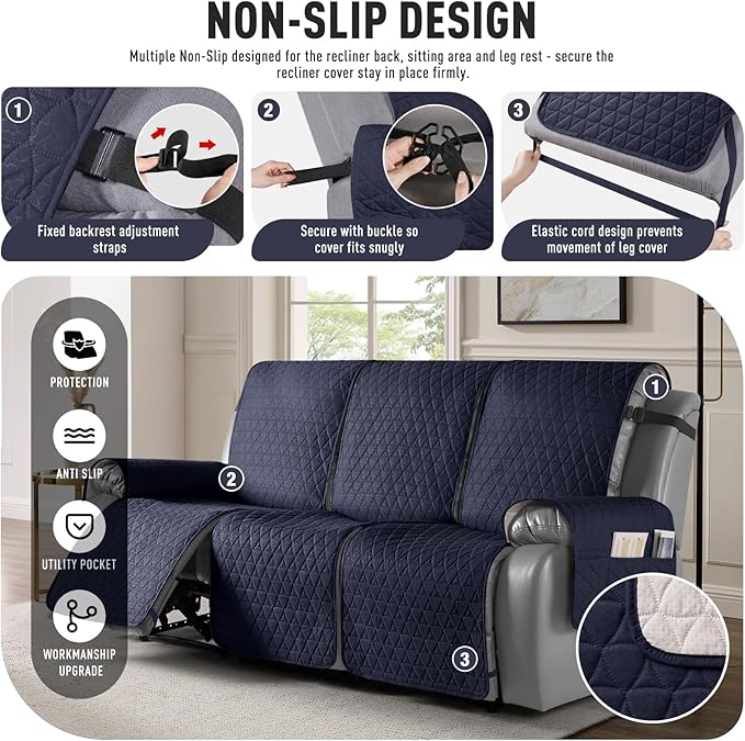 TAOCOCO 100% Waterproof Recliner Cover, Non-Slip Washable Reclining Couch Cover - Image 5