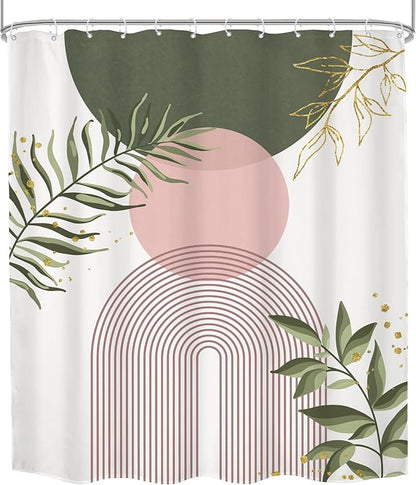 Pink Green Boho Shower Curtain 72Wx84H Extra Long Bohemian Mid Century Modern - Image 8