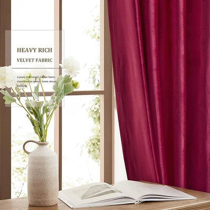 BULBUL Red Curtains 63 inch Length- Living Room Red Velvet Blackout Window - Image 4
