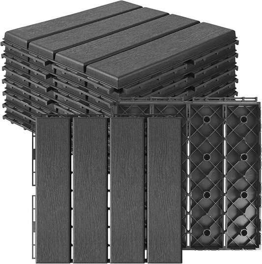 MYFAMIREA 9 Pcs Plastic Interlocking Deck Tiles 12" L x 12" W Patio Floor by MYFAMIREA