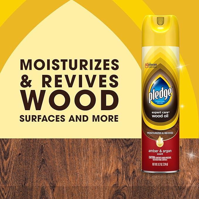 Pledge Moisturizing Wood Oil, Furniture Reviving Spray, Amber & Argan Scent - Image 2