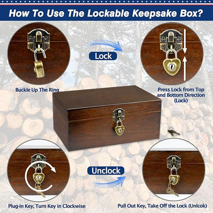 Wood Keepsake Boxes with Lock and Keys Handcrafted Decorative Wooden Storage - Image 7
