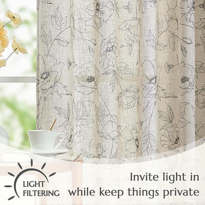 jinchan Floral Linen Curtains for Living Room 63 Inch Length Grey Flower - Image 3