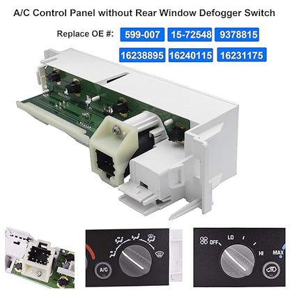 9378815 15-72548 599-007 AC Heater Control Panel Climate Control Module Switch - Image 2