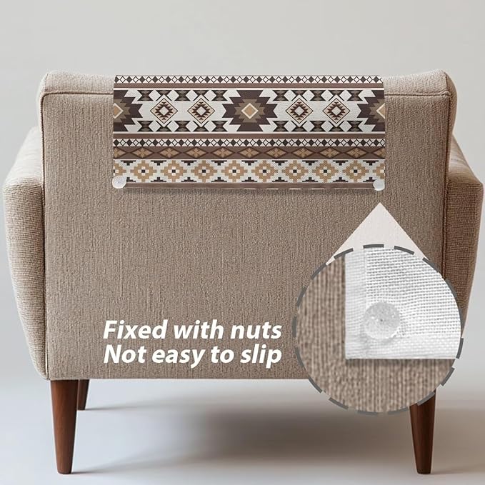 Brown Aztec Print Recliner Headrest Cover Soft Sofa Headrest Slipcovers - Image 4