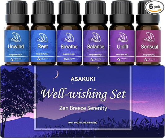ASAKUKI Essential Oils for Diffuser – 6 Mood Essential Oil Blends for Morning by ASAKUKI