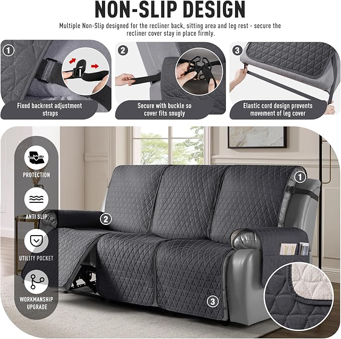 TAOCOCO 100% Waterproof Recliner Cover, Non-Slip Washable Reclining Couch Cover - Image 5