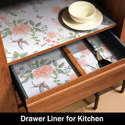 Bird Floral Shelf Liners Non Adhesive and Strong Non-Slip Shelf and Drawer - Image 3