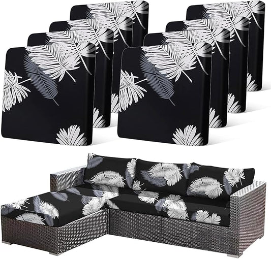 8Pcs Stretch Patio Cushion Covers Dustproof Outdoor Cushion Covers Washable by CALBODE