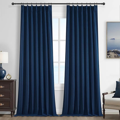 Navy Blue Blackout Curtains 108 Inch Length by QJMYDECO