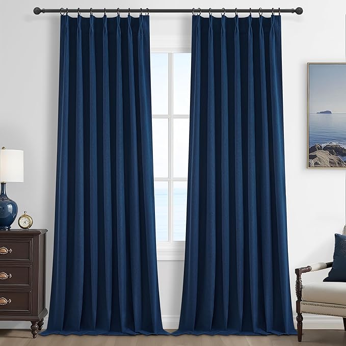 Navy Blue Blackout Curtains 96 Inch Length by QJMYDECO