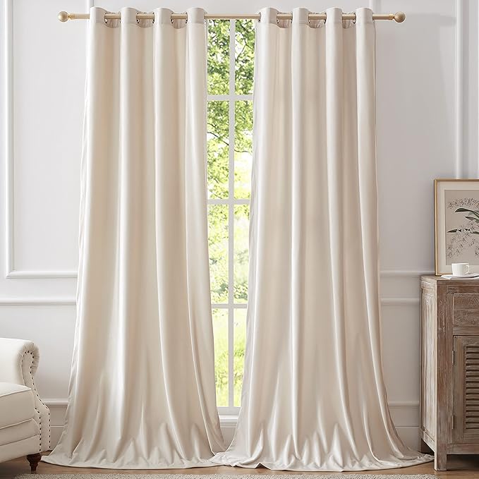 BULBUL Cream Velvet Curtains 72 inch:Ivory Luxury Elegant Living Room by ModernShinyVelvetCurtains