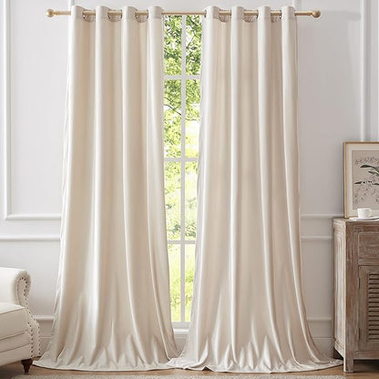 BULBUL Cream Velvet Curtains 72 inch:Ivory Luxury Elegant Living Room by ModernShinyVelvetCurtains