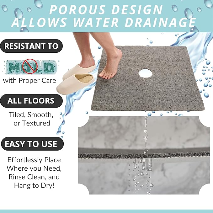 Enkosi Loofah Shower Mat with Drain Hole – Cushioned Anti-Slip Square Bath Mat - Image 4