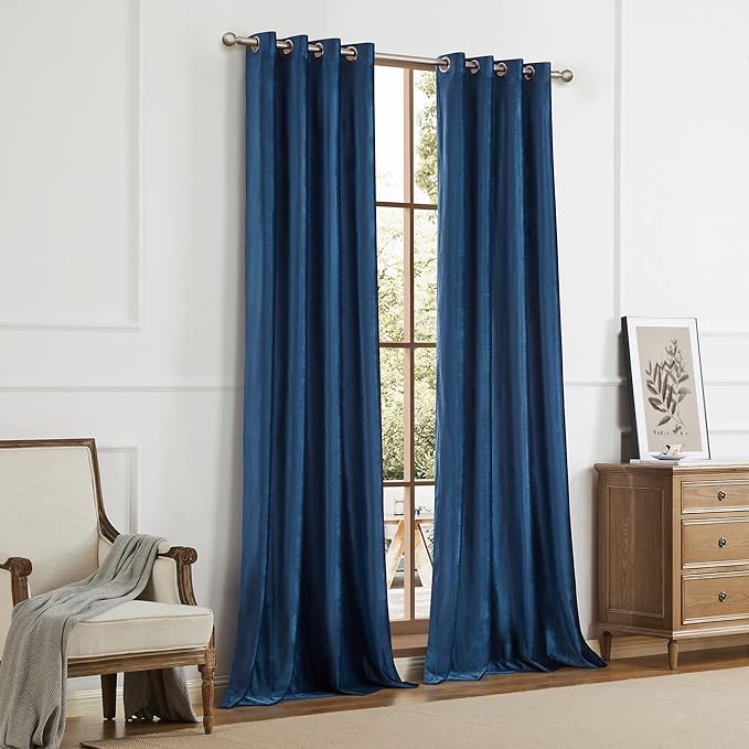 Luxury Navy Blue Velvet Curtains: 90 inches Dark Blue Elegant Living Room - Image 7