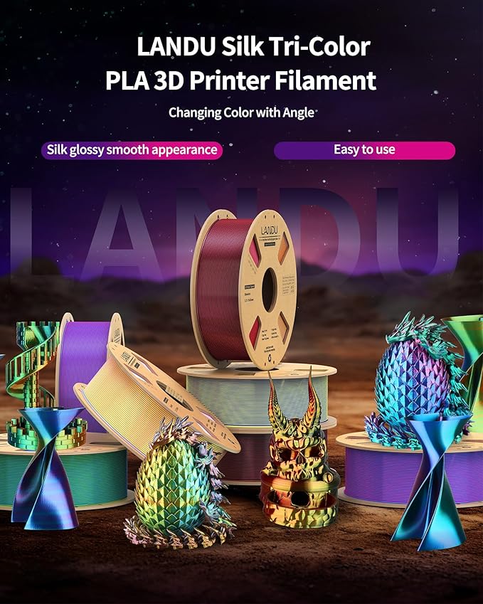LANDU Silk Tri-Color PLA Filament 1.75mm 1Kg, Triple Color Silk PLA Filament - Image 6