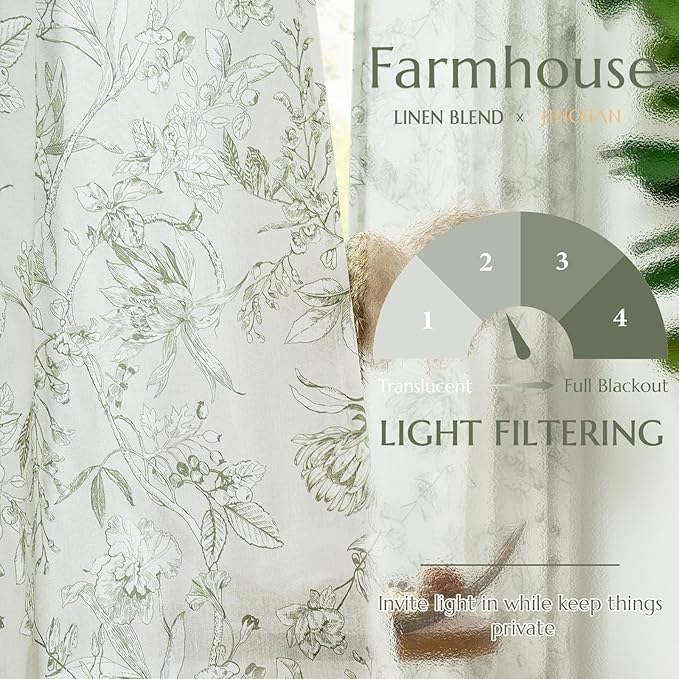 jinchan Floral Curtains 108 Inch Length Sage Green Flower Linen Farmhouse - Image 3