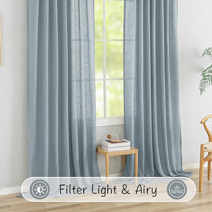 Stone Blue Linen Back Tab Curtains 64 Inches Long 2 Panels Set - Image 4