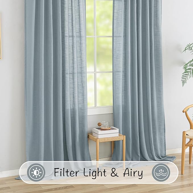 DONREN Stone Blue Linen Back Tab Curtains 72 Inches Long 2 Panels Set - Image 6
