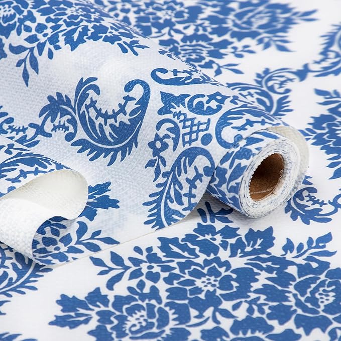 RAY STAR Shelf Liner, 12 Inch x 10 Feet Non Adhesive Vintage Navy Blue Floral by RAYSTAR