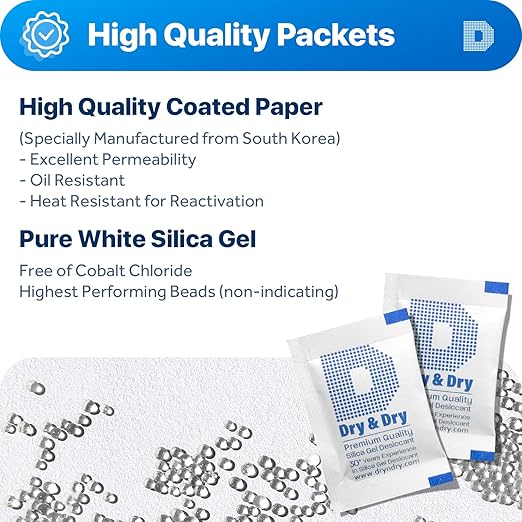 Dry & Dry 2 Gram Food Grade Silica Gel Packs Desiccant Packs, Silica Packets - Image 2