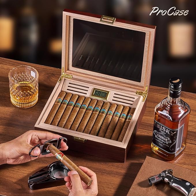 ProCase Wood Cigar Humidor Box, Wooden Desktop Cigar Storage Case, - Image 2