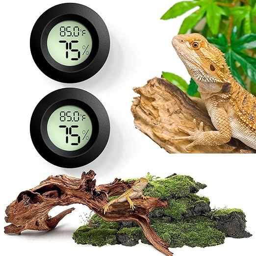 2PCS Reptile Thermometer and Humidity Gauge, Digital Adhesive Reptile Terrarium by Vodolo