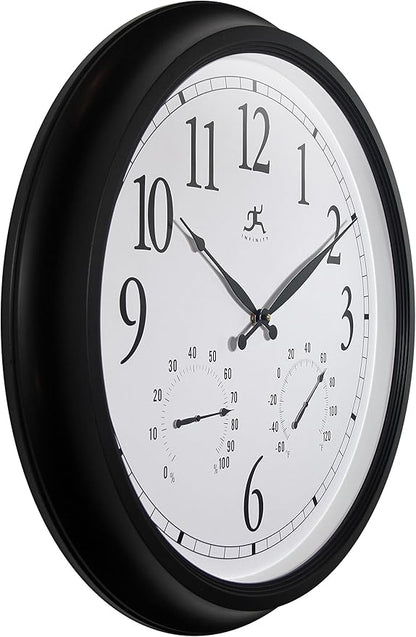 Infinity Instruments 24 inch Classic Black Wall Clock Thermometer Humidity - Image 3