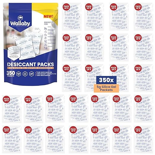 Wallaby 5 gram Food Safe Pure White Silica Gel Desiccant Dehumidifier Packs by WallabyGoods