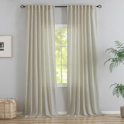 Primitive Linen Curtains 102 inches Long 2 Panels by DONREN