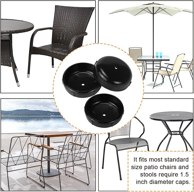 1-1/2 inch Wrought Iron Patio Furniture Feet Caps, 24 Packs Round Plastic - Image 7