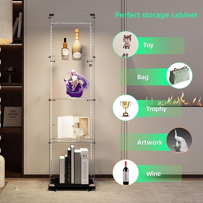 Yoluckea 4-Tier Glass Display Cabinet - Image 3
