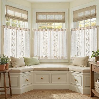 jinchan Belrose Linen Floral Kitchen Curtains 36 inch Length Embroidered - Image 2