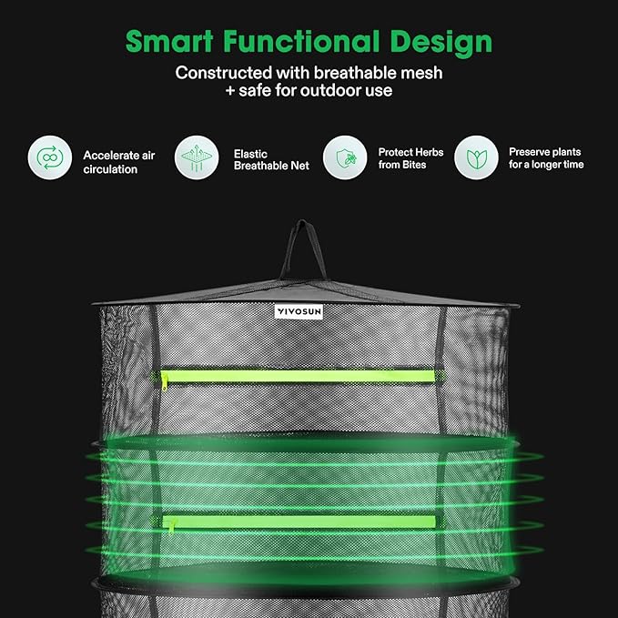 VIVOSUN 3-Layer Mesh Drying Rack Hanging Design - Image 2