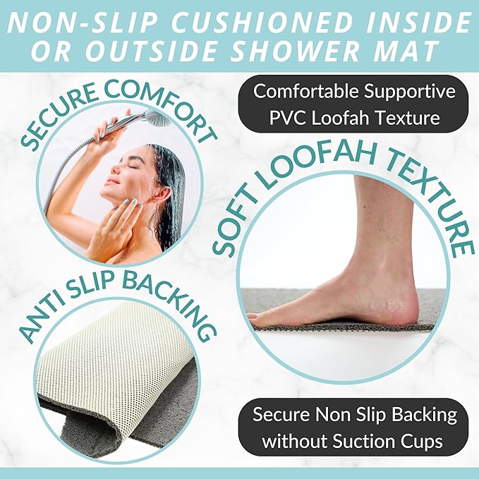 Enkosi Loofah Shower Mat Non Slip – Square Anti Slip Bath Mat - Image 2