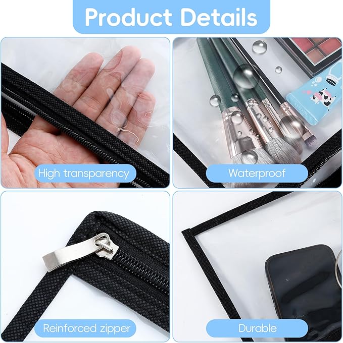 8 Pcs Clear Zipper Pouches, PVC Waterproof Makeup Pouch Envelopes Folder Storage - Image 4