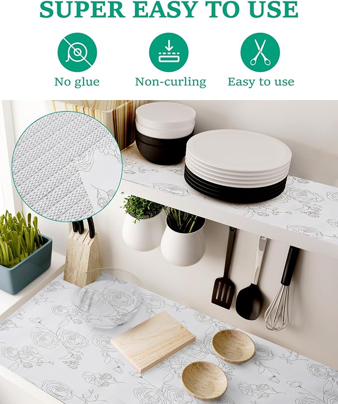 Floral Drawer Liner for Kitchen Cabinets Non-Adhesive Shelf Liner Non-Slip - Image 3