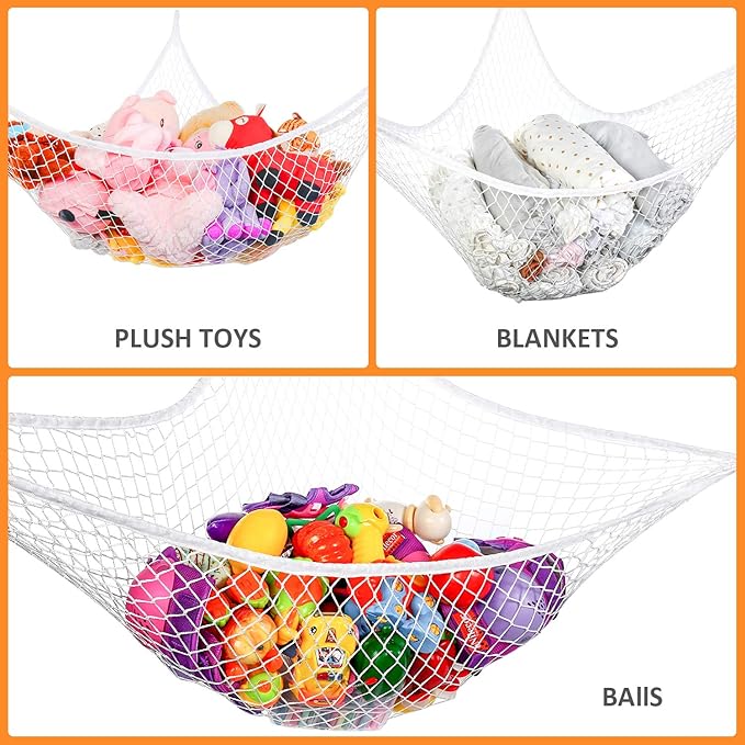 Toy Hammock, Stuffed Animals Hammock, Jumbo Toy Storage Net 83" Wall Sling - Image 3